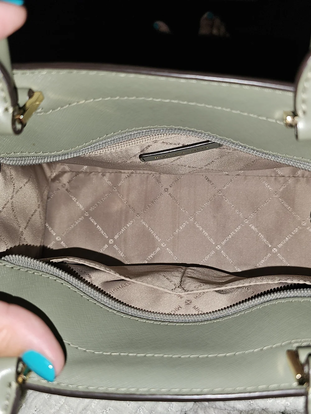 Michael Kors Mint Leather Shoulder Bag with Gold-Tone Hardware